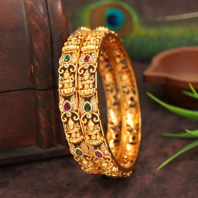 Ornadzn Brass Cubic Zirconia Gold-plated Bangle Set(Pack of 2)