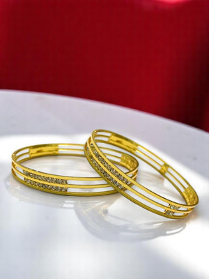 AARISAI Metal Cubic Zirconia Gold-plated Bangle Set(Pack of 2)
