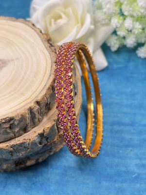 kewai Brass Diamond Gold-plated Bangle Set(Pack of 2)