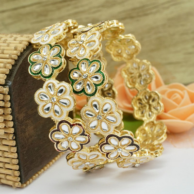 Panini Jewels Alloy Beads, Diamond, Crystal Gold-plated Bangle Set(Pack of 2)