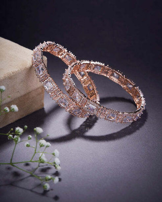 Opal Touch Brass Cubic Zirconia Gold-plated Bangle Set(Pack of 2)