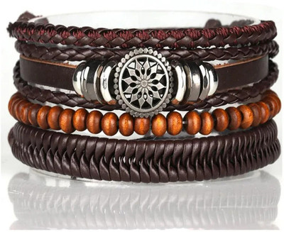 PIXFLIK Leather Charm Bracelet(Pack of 4)