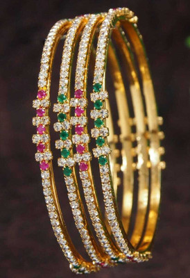 Atulya Brass Cubic Zirconia Gold-plated Bangle(Pack of 4)