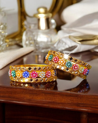 Atrika Brass, Metal Zircon Gold-plated Bangle Set(Pack of 6)