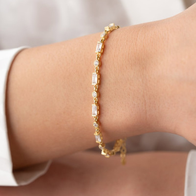 Zarkan Sterling Silver Cubic Zirconia Rhodium Bracelet