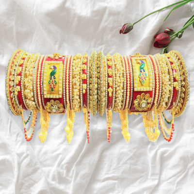 Radhya Enterprise Plastic Pearl, Opal, Diamond, Zircon Gold-plated Bangle Set(Pack of 34)