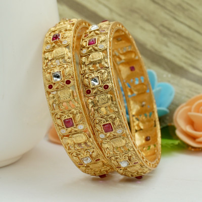 Panini Jewels Alloy Ruby Gold-plated Bangle Set(Pack of 2)