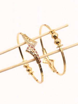 ElegantMiss Brass, Copper, Alloy Cubic Zirconia, Diamond Gold-plated Bangle(Pack of 2)