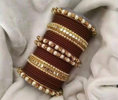 STR Enterprises Metal Pearl Gold-plated Bangle Set(Pack of 34)