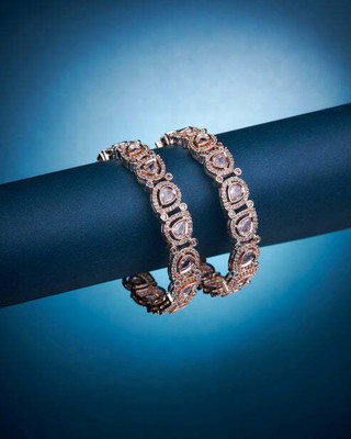 Opal Touch Brass Cubic Zirconia Gold-plated Bangle Set(Pack of 2)