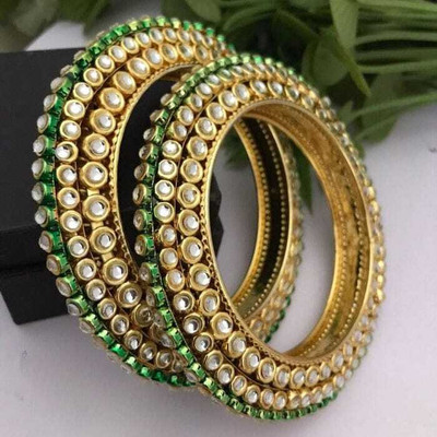 DENICRAAS Alloy Diamond, Emerald, Rhinestone Gold-plated Bangle Set(Pack of 2)