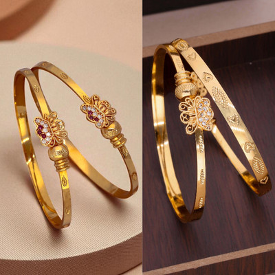 brado jewellery Brass Diamond Gold-plated Bangle(Pack of 2)