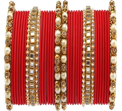 GLIKA Metal Beads, Pearl, Zircon Gold-plated Bangle Set(Pack of 34)