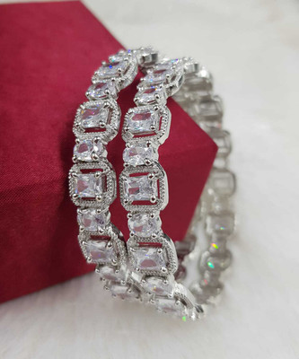 DAMODAR Brass Cubic Zirconia Silver Bangle Set(Pack of 2)