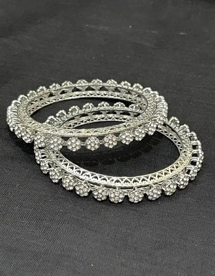 Balasundri Metal Cubic Zirconia, Crystal, Rhinestone Silver Bangle Set(Pack of 2)