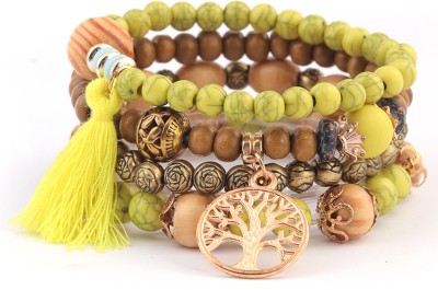 Shining Diva Wood Beads Gold-plated Bracelet Set(Pack of 4)