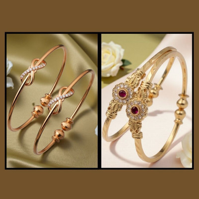 REEWAZIMPERIAL Brass Diamond Gold-plated Bangle Set(Pack of 2)
