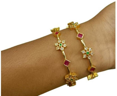 ZAMZAM Copper Emerald Gold-plated Bangle Set(Pack of 2)