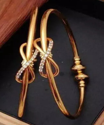 SUBH IMPEX Brass, Copper Cubic Zirconia Gold-plated Bangle(Pack of 2)