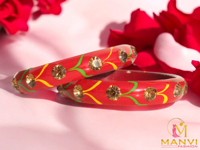MANVI FASHION Lac Crystal Enamel Bangle(Pack of 2)