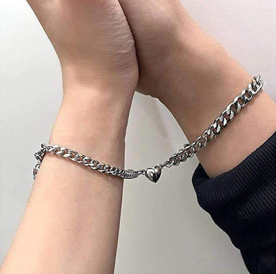 P R Production Stainless Steel Silver Bracelet Set
