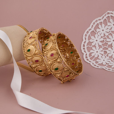 GC PREMIUM JEWELLERY Brass Cubic Zirconia Gold-plated Bangle Set(Pack of 2)