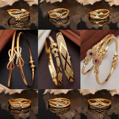 brado jewellery Brass Diamond Gold-plated Bangle Set(Pack of 9)