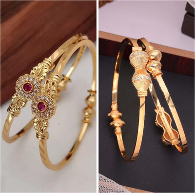 VEDDAA Brass Diamond Gold-plated Bangle Set(Pack of 4)