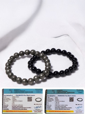 Tanishee- The Real Jewels Pyrite, Black Obsidian Crystal Bracelet(Pack of 2)