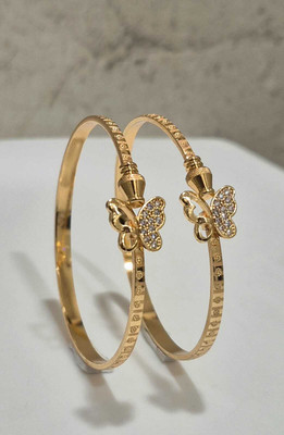 Diyaana Alloy Cubic Zirconia Gold-plated Bangle(Pack of 2)