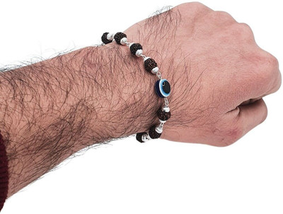 KitaboJi Gems & Jewellery Rudraksha, Evil Eye Silver Charm Bracelet