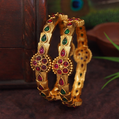 OrnaDzn Zevellery Alloy Beads Gold-plated Bangle Set(Pack of 2)