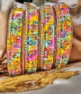 fashionbliss Glass Cubic Zirconia Bangle(Pack of 4)