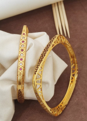 Shree Yogi Bangles Brass Diamond Gold-plated Bangle Set(Pack of 2)
