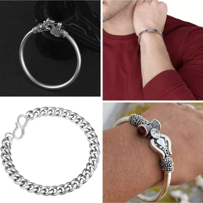 HouseOfCommon Alloy Sterling Silver Bracelet Set(Pack of 4)