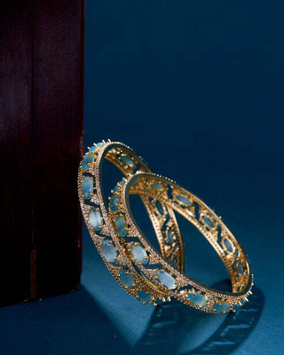 Opal Touch Brass Cubic Zirconia Gold-plated Bangle Set(Pack of 2)