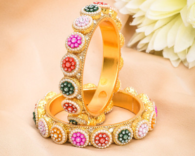 ShiyaShree Brass Cubic Zirconia Gold-plated Bangle Set(Pack of 2)