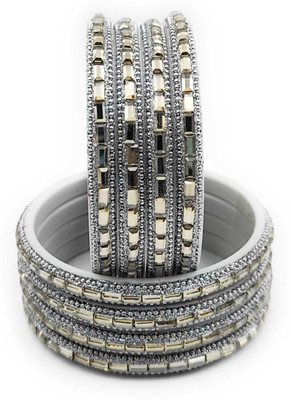 RAF dukan Plastic Crystal Silver Bangle Set(Pack of 8)