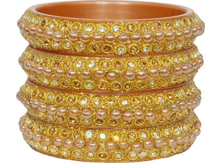 OJHA Plastic Beads, Pearl, Zircon Gold-plated Bangle Set(Pack of 4)