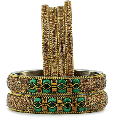 Rijoli Metal Beads, Zircon Bangle Set(Pack of 6)