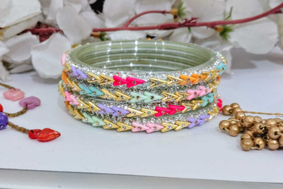 Epshitacreation Glass Diamond Bangle Set(Pack of 4)