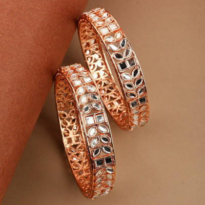 Mode Mania Brass Cubic Zirconia Gold-plated Bangle Set(Pack of 2)