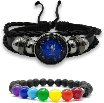 BHAGYA G Stone, Crystal, Lava, 7 Chakra, Leather Bracelet(Pack of 2)