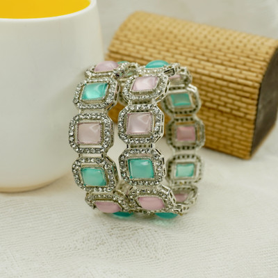 Panini Jewels Alloy Rhodium Bangle Set(Pack of 2)