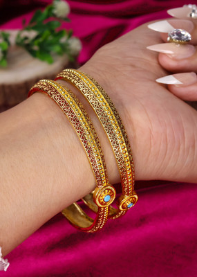 Swarnaari Brass Gold-plated Bangle Set(Pack of 2)