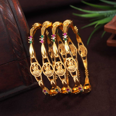 Atulya Brass Cubic Zirconia Gold-plated Bangle Set(Pack of 4)