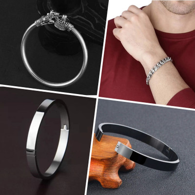 HouseOfCommon Alloy Titanium, Sterling Silver Bracelet Set(Pack of 4)