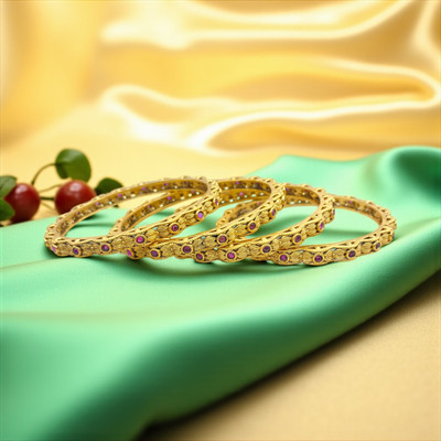 Sirini Brass Gold-plated Bangle Set(Pack of 4)