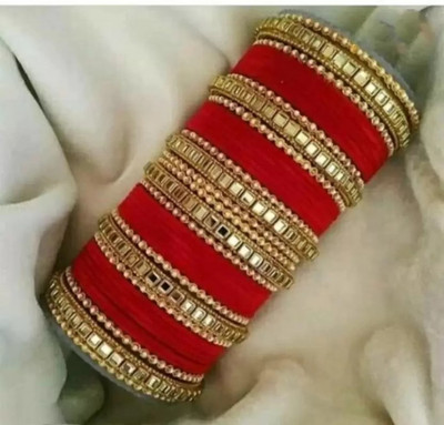 XOZTI Metal, Fabric Pearl Bangle Set(Pack of 10)
