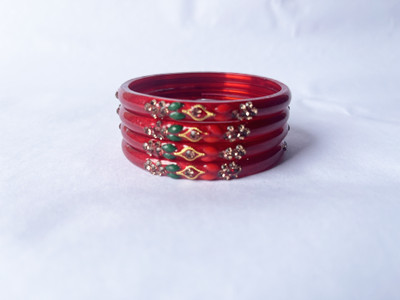 Karaavi Glass Crystal Enamel Bangle Set(Pack of 4)